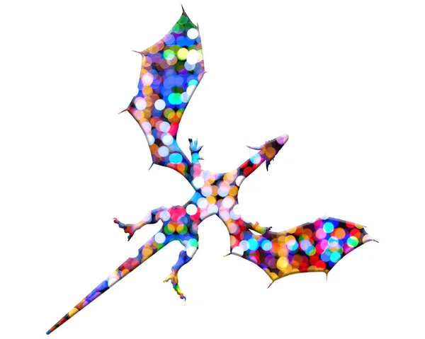 Изолированный Летающий Дракон Состоящий Разноцветного Фона Боке Огней — стоковое фото