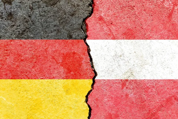 Germany Austria National Flags Cracked Concrete Wall Political Relationship Concept — Stock Photo, Image