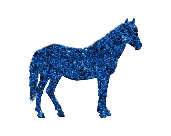 Cheval Isolé Composé Paillettes Bleues Sur Fond Blanc — Photo