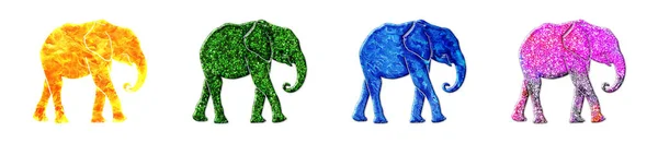 Иллюстрация Слона Четырех Разных Цветов Белом Фоне — стоковое фото