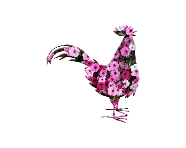 Illustration Eines Hahns Floralem Muster Auf Weißem Hintergrund — Stockfoto