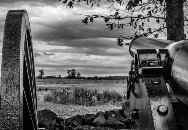 Grayscale Shot Painted Civil War Cannon Gettysburg Pennsylvania — Stock Fotó