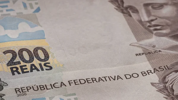 Closeup Shot Brazilian 200 Reais Banknotes — Stock Photo, Image
