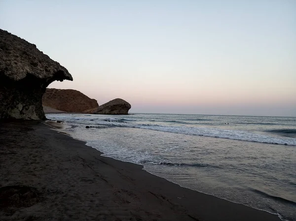Spiaggia Sabbiosa Mare Azzurro All Alba Monsul Almeria Spagna — Foto Stock