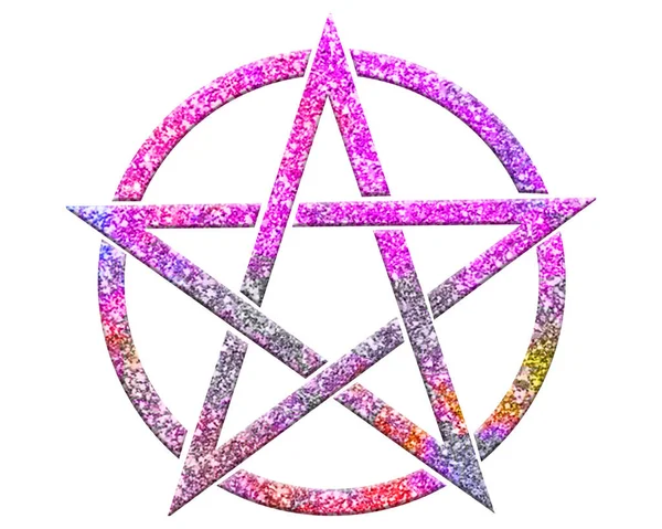 Een Geïsoleerd Pentagram Teken Samengesteld Uit Paarse Glitter Witte Achtergrond — Stockfoto