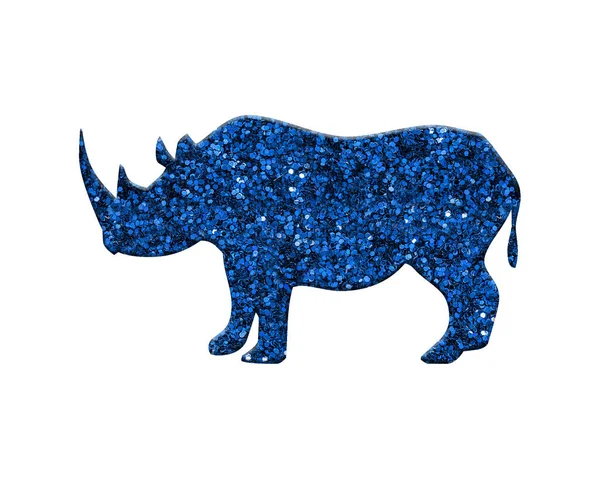 Isolated Rhino Composed Blue Glitter White Background — Stock Photo, Image