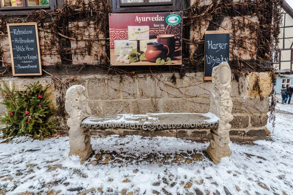 Banco Nieve Casco Antiguo Quedlinburg —  Fotos de Stock