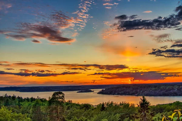 Piękny Zachód Słońca Wybrzeżu Szwecji — Zdjęcie stockowe