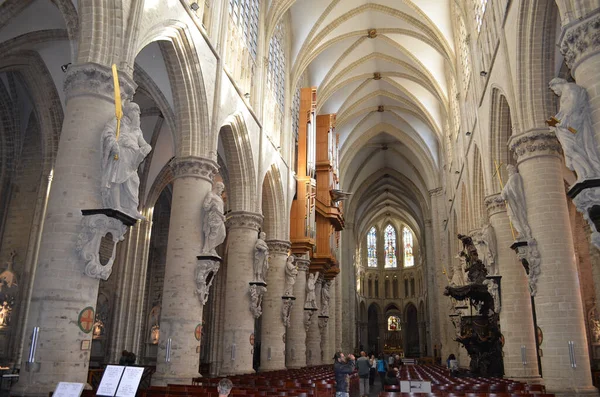 Brusel Belgie Října 2014 Interiérové Sloupy Bruselské Katedrály Michela Velkými — Stock fotografie