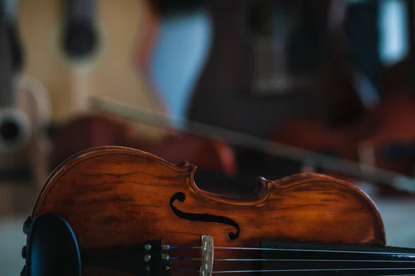 Tiro Close Violino Madeira Clássico — Fotografia de Stock