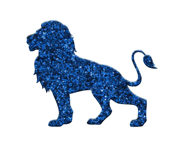 Lion Isolé Composé Paillettes Bleues Sur Fond Blanc — Photo