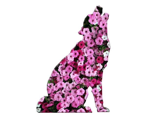 Illustration Hund Fylld Med Blommande Rosa Blommor Isolerad Vit Bakgrund — Stockfoto