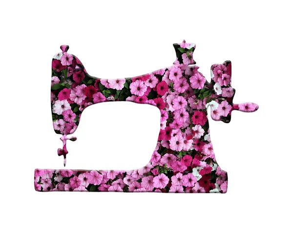 Eine Abbildung Einer Nähmaschine Gefüllt Mit Rosa Blüten Isoliert Auf — Stockfoto