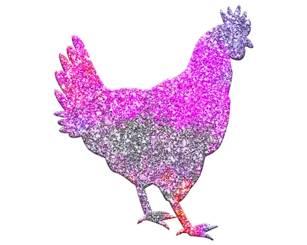 Illustration Chicken Filled Shiny Colorful Glitter Isolated White Background — Stock Photo, Image