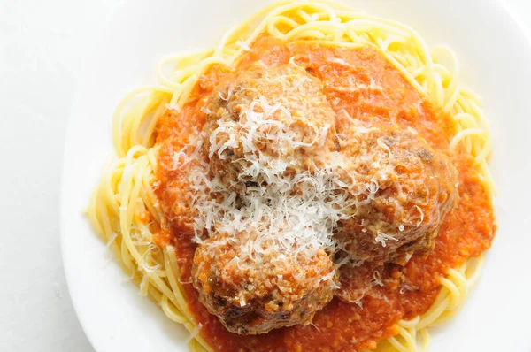 Delicious Whole Wheat Spaghetti Meatballs Tomato Sauce — Stock Photo, Image