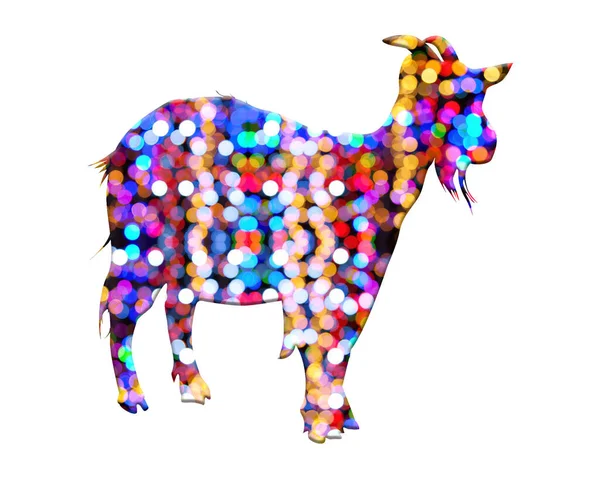 Uma Ilustração Uma Cabra Cheia Luzes Bokeh Coloridas Brilhantes Isoladas — Fotografia de Stock