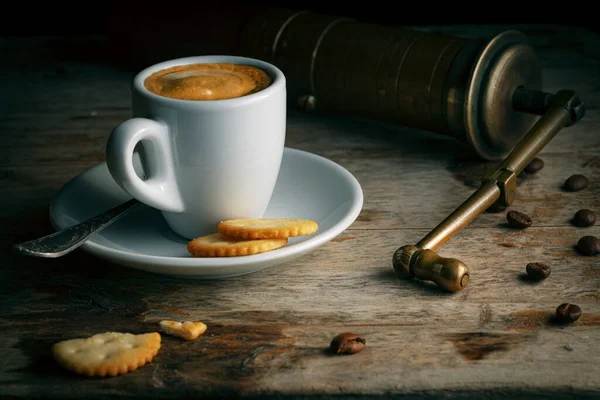 Tasse Kaffee Mit Vintage Mühle Cookie Und Kaffeebohnen Türkisches Cofee — Stockfoto