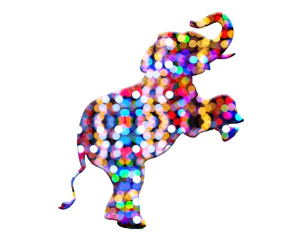 Eine Illustration Eines Elefanten Gefüllt Mit Glänzenden Bunten Bokeh Lichtern — Stockfoto