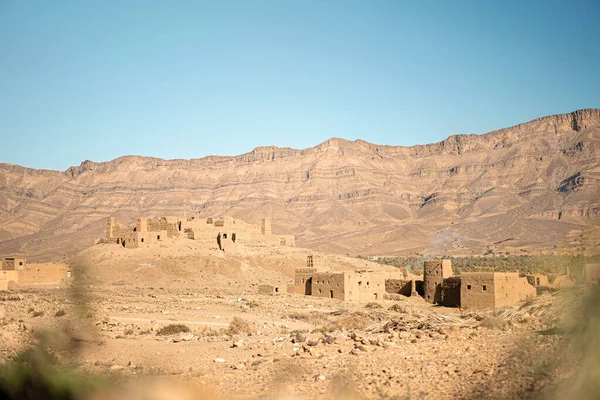 Egy Kis Hegyi Falu Történelmi Agyag Alapú Építészeti Házak Marokkóban — Stock Fotó