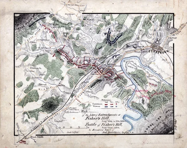 1860年代の内戦のヴィンテージマップ 漁業者の丘の戦い — ストック写真