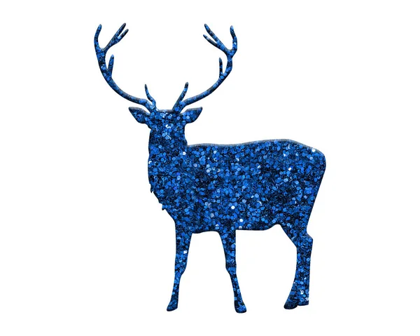 Illustrazione Cervo Pieno Brillantini Blu Lucido Isolato Uno Sfondo Bianco — Foto Stock