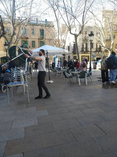 Barcelon Ισπανια Ιανουαρίου 2021 Άνθρωποι Που Περιμένουν Τις Επιτρεπόμενες Ώρες — Φωτογραφία Αρχείου