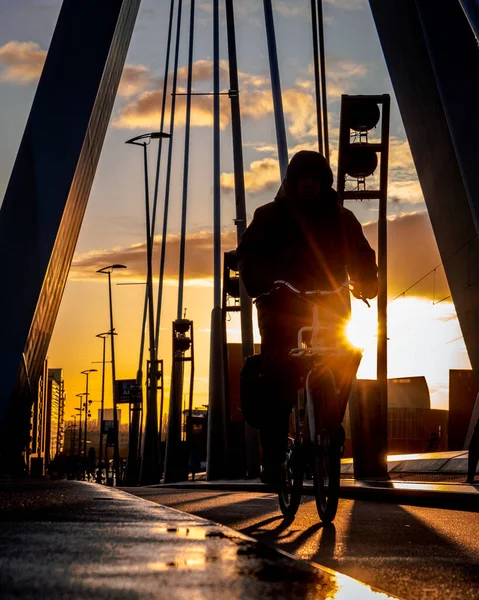 Розердам Нидерланды Номер 2019 Катается Велосипеде Время Восхода Солнца Эрабруге — стоковое фото