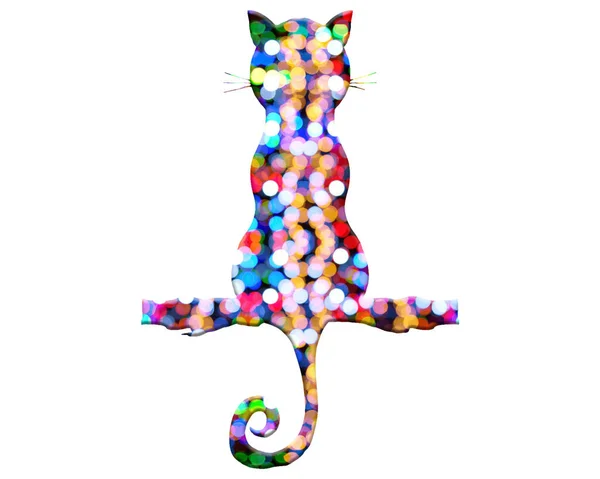 Illustration Cat Filled Shiny Colorful Bokeh Lights Isolated White Background — Stock Photo, Image