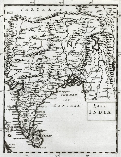 Plano Vertical Del Mapa Vintage Incoloro Blanco Negro India Oriental —  Fotos de Stock