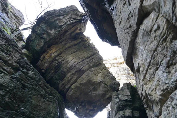 Вертикальний Знімок Каменів Вершині Один Одного Лісі — стокове фото