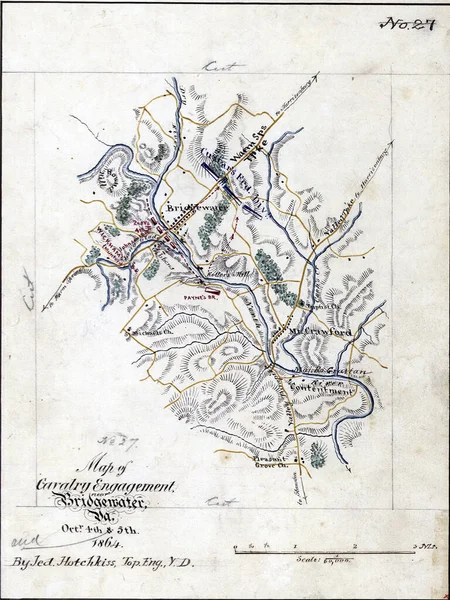 1860年代の内戦地図の垂直ショット 騎兵エンゲージメントブリッジウォーター — ストック写真