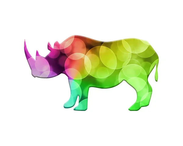Rinoceronte Feito Luzes Coloridas Bokeh Isolado Fundo Branco — Fotografia de Stock