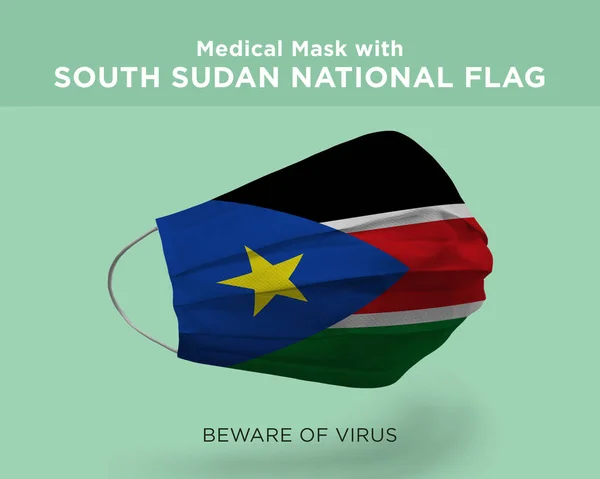 Illustration Medicinsk Mask Med Sydsudans Nationella Flagga Coronavirus — Stockfoto