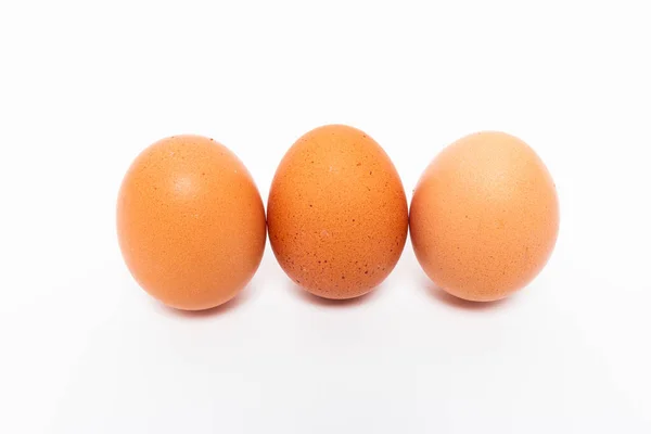 Closeup Shot Three Fresh Eggs Isolated — Zdjęcie stockowe