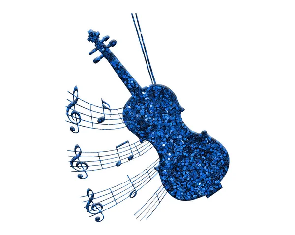 蓝光小提琴在白色背景上以蓝色闪光制成的小提琴的3D渲染图 — 图库照片