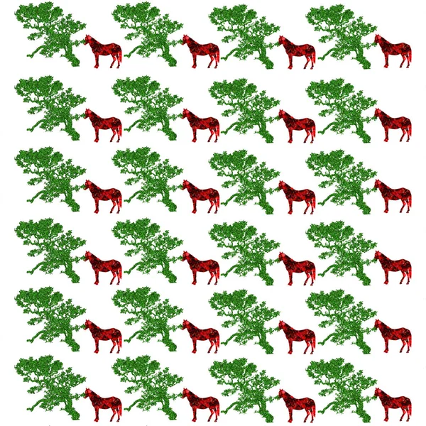 Illustration Eines Pferdemusters Das Auf Weißem Hintergrund Isoliert Gras Isst — Stockfoto