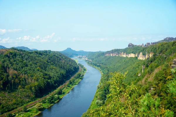 Vista Kleine Bastei Fiume Nel Parco Nazionale Della Svizzera Sassone — Foto Stock