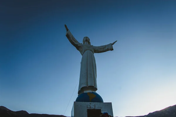 Huaraz Peru Jul 2018 Jesus Monument Raising Hands Sky — Stock Photo, Image