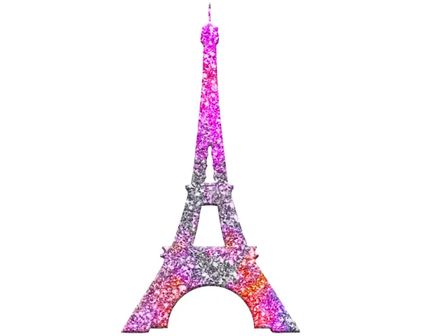 Eine Darstellung Des Eiffelturms Aus Buntem Glitzern Auf Weißem Hintergrund — Stockfoto