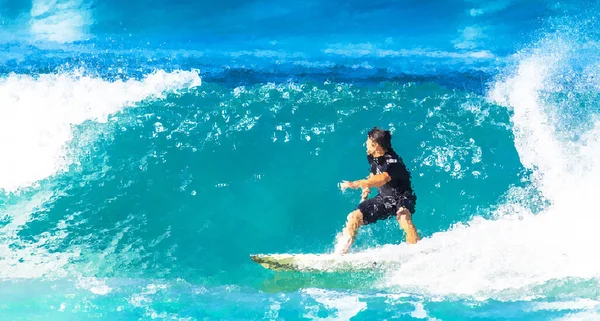 Panoramic Shot Surfer Board Wavy Sea — Stock Photo, Image