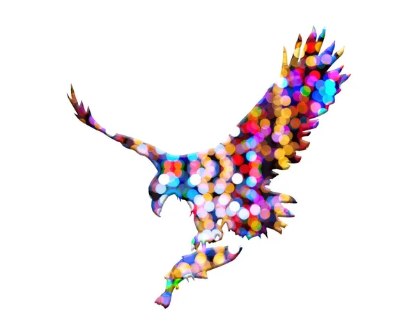 Rendering Illustration Eagle Composed Out Colorful Blurred Lights White Background — Stock Photo, Image