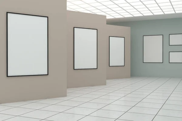 Uma Ilustração Renderização Mockup Realista Uma Sala Exposições Arte Com — Fotografia de Stock