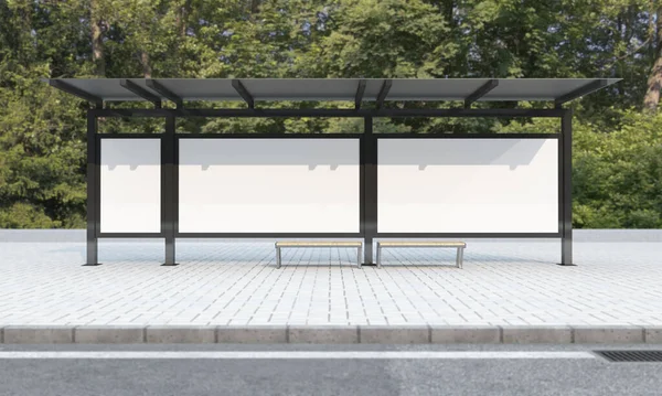 Een Weergave Van Een Leeg Busstation Stoep Met Bomen Achtergrond — Stockfoto