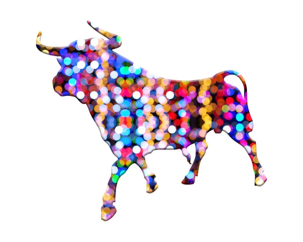 Rendering Illustration Bull Composed Out Colorful Blurred Lights White Background — Stock Photo, Image