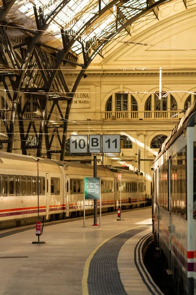 Barcelona Gare France Platformda Park Etmiş Bir Trenin Dikey Çekimi — Stok fotoğraf