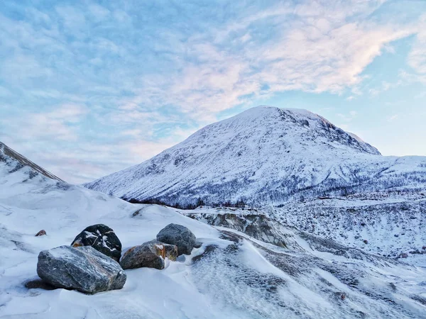 Прекрасна Зима Арктиці Острів Квалоя Тромсо Норвегія — стокове фото