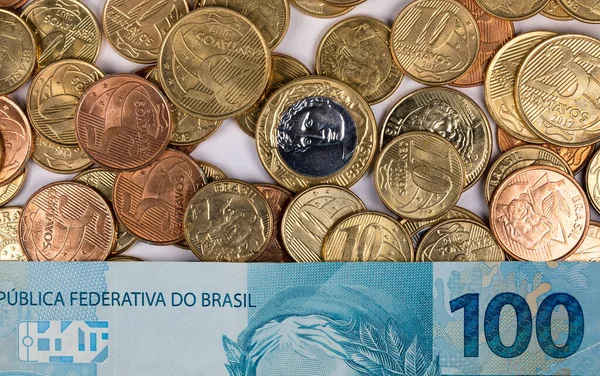Primo Piano Realisti Monete Brasiliane Concetto Finanza — Foto Stock
