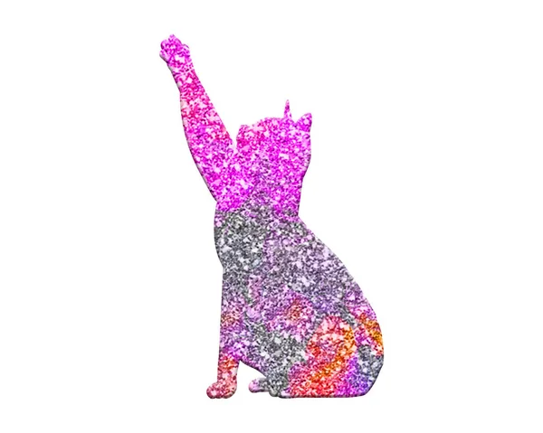 Трехмерная Иллюстрация Кошки Составленная Красочного Блеска Белом Фоне — стоковое фото