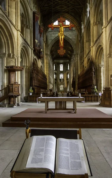 Peterborto United Kingdom 2016 Peterborough Cathedral Showing Bibl — 스톡 사진