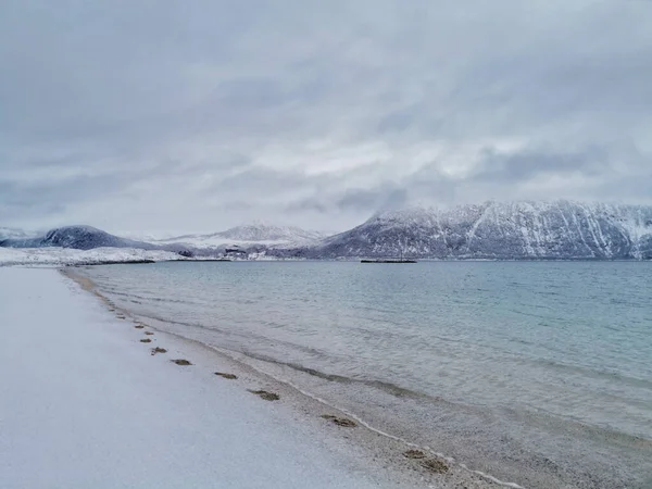 Krásný Záběr Zimy Arktické Oblasti Hillesoy Kvaloya Island Tromso Norsko — Stock fotografie